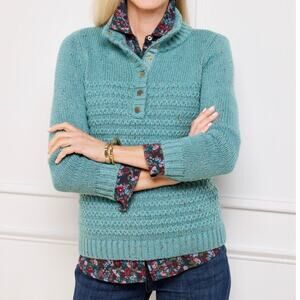 NWOT Talbots Teal snap
Front Sweater size Large